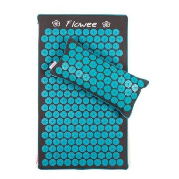Flowee Spijkermat Eco en Kussen Set Grijs/Blauw