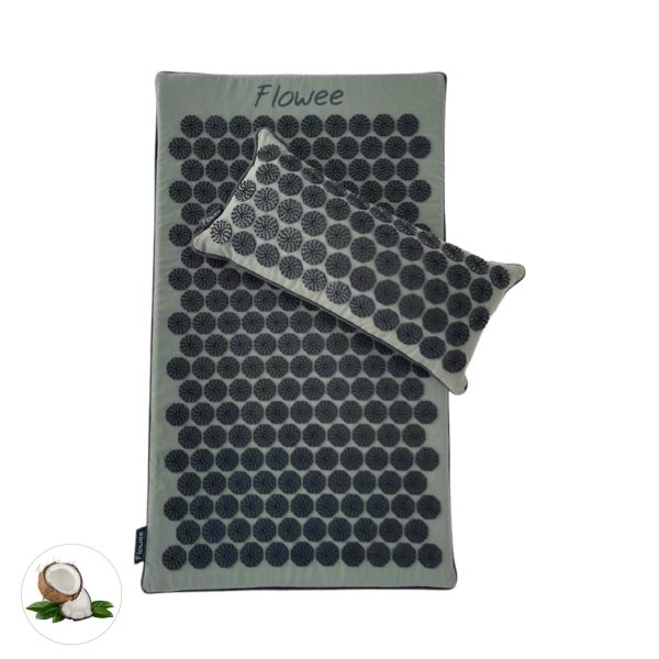 Flowee Spijkermat Eco en Kussen Set Groen/Grijs