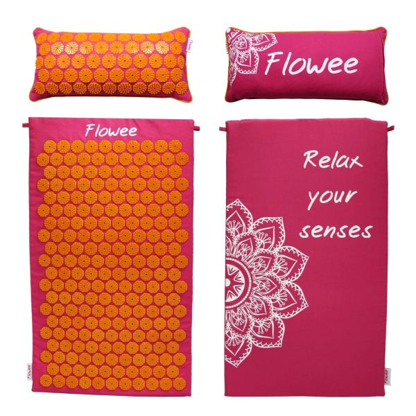 Flowee Spijkermat en Kussen Set Grijs/Wit