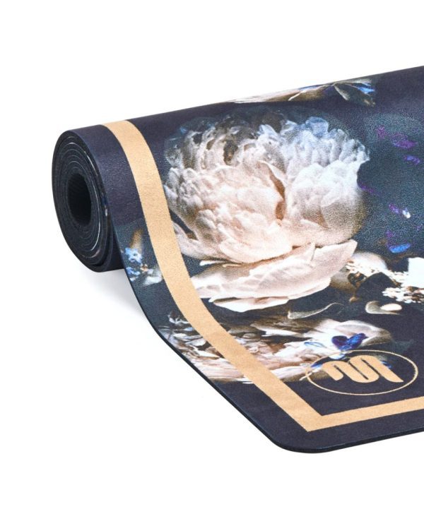 Luxe Eco Yoga Mat Peony Print With Gold Trim - 3 mm - MoveActive