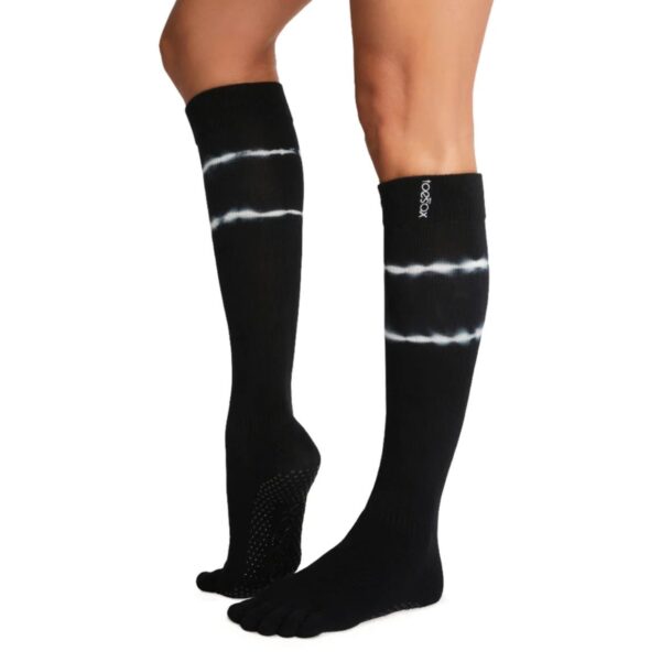 Hoge Knie Sokken Antislip - Black Tie Dye Stripe - ToeSox