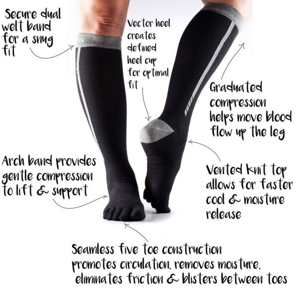 Compressiekousen teen sokken ToeSox Zoe - Zwart/Grijs L (43 - 45)