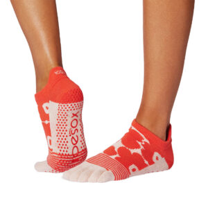 Antislip Sokken Low Rise met Tenen Hot Coral Floral - ToeSox S (36 - 38,5)