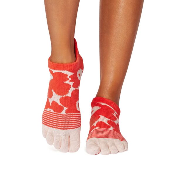 Antislip Sokken Low Rise met Tenen Hot Coral Floral - ToeSox S (36 - 38,5)