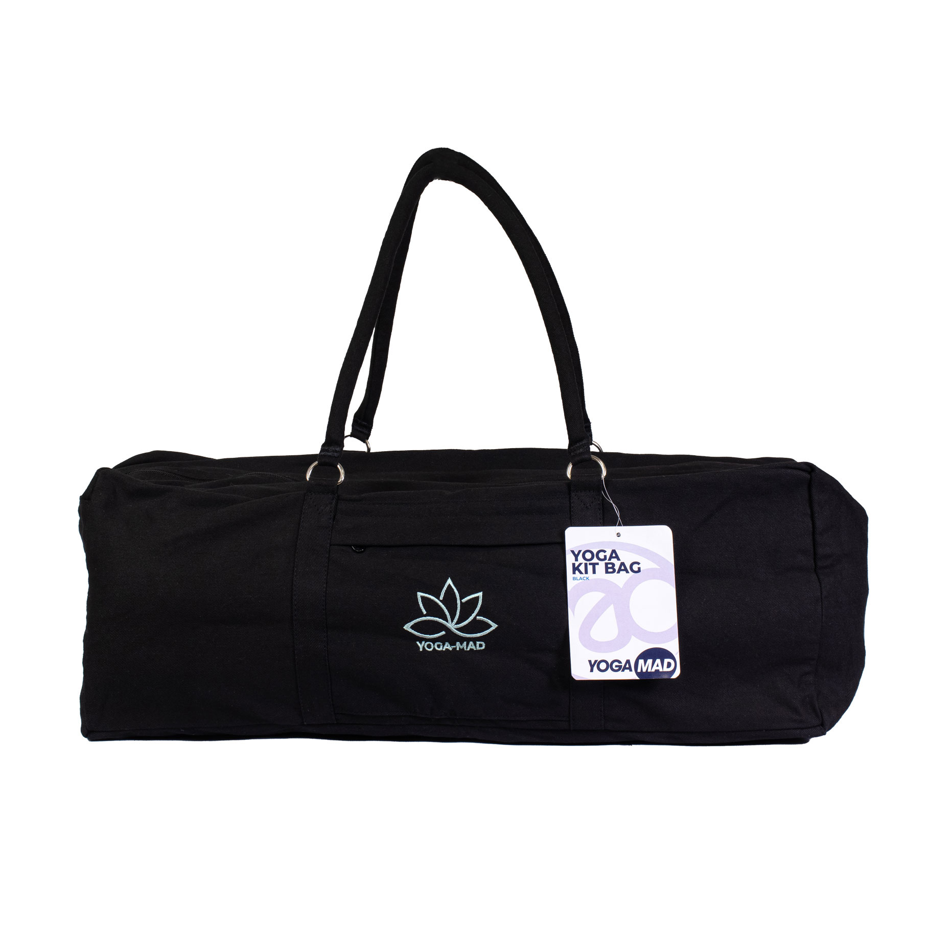 Brede Yoga Tas zwart – Yoga-Mad kit bag met label